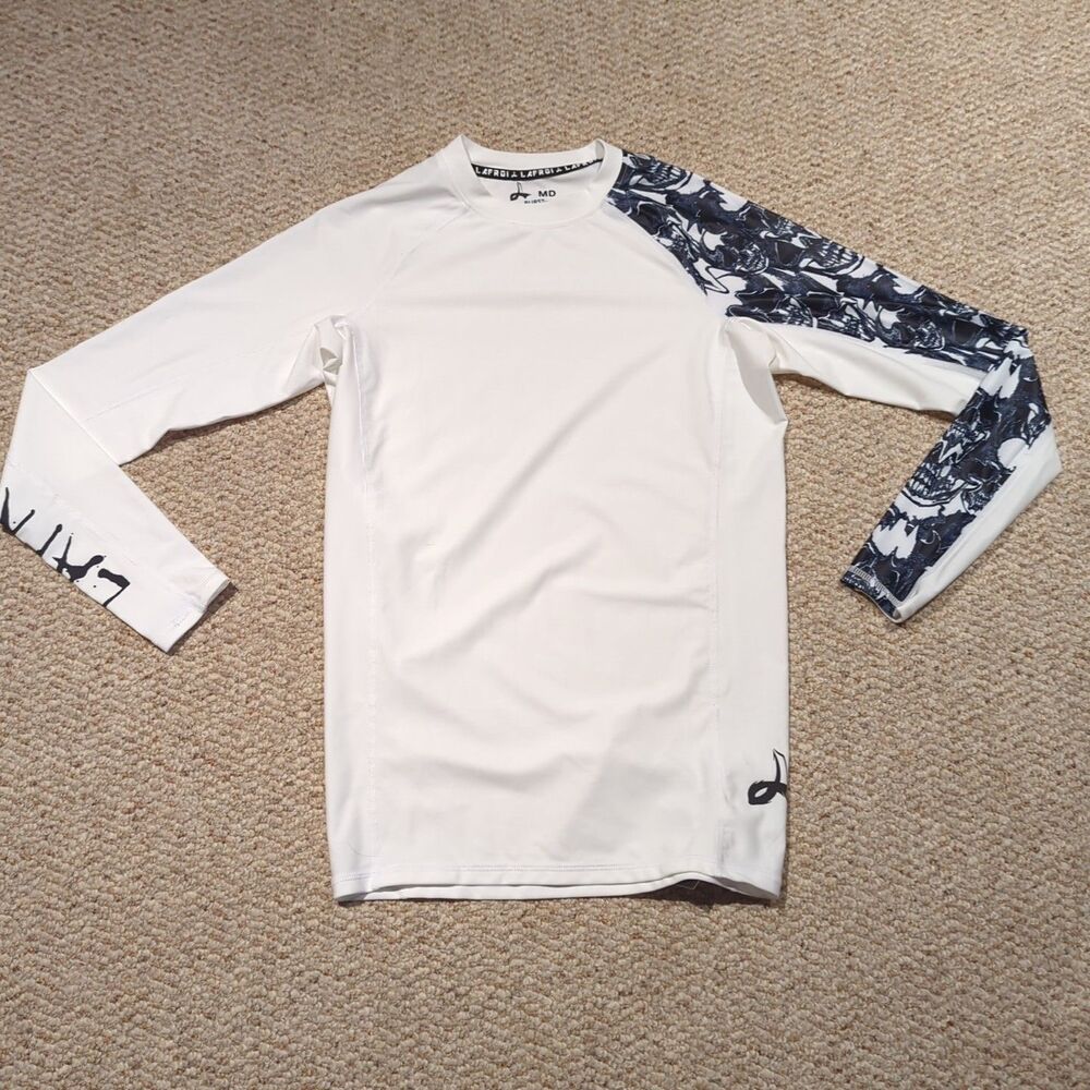LAFROI Burst Maximum Performance Rash Guard Shirt Mens M White Black Skulls
